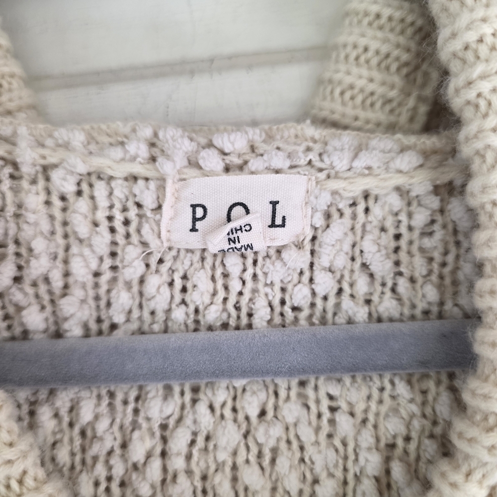 POL Cozy Textured Cream Popcorn Knit Pullover Hoodie Sz Large - Picture 3 of 6